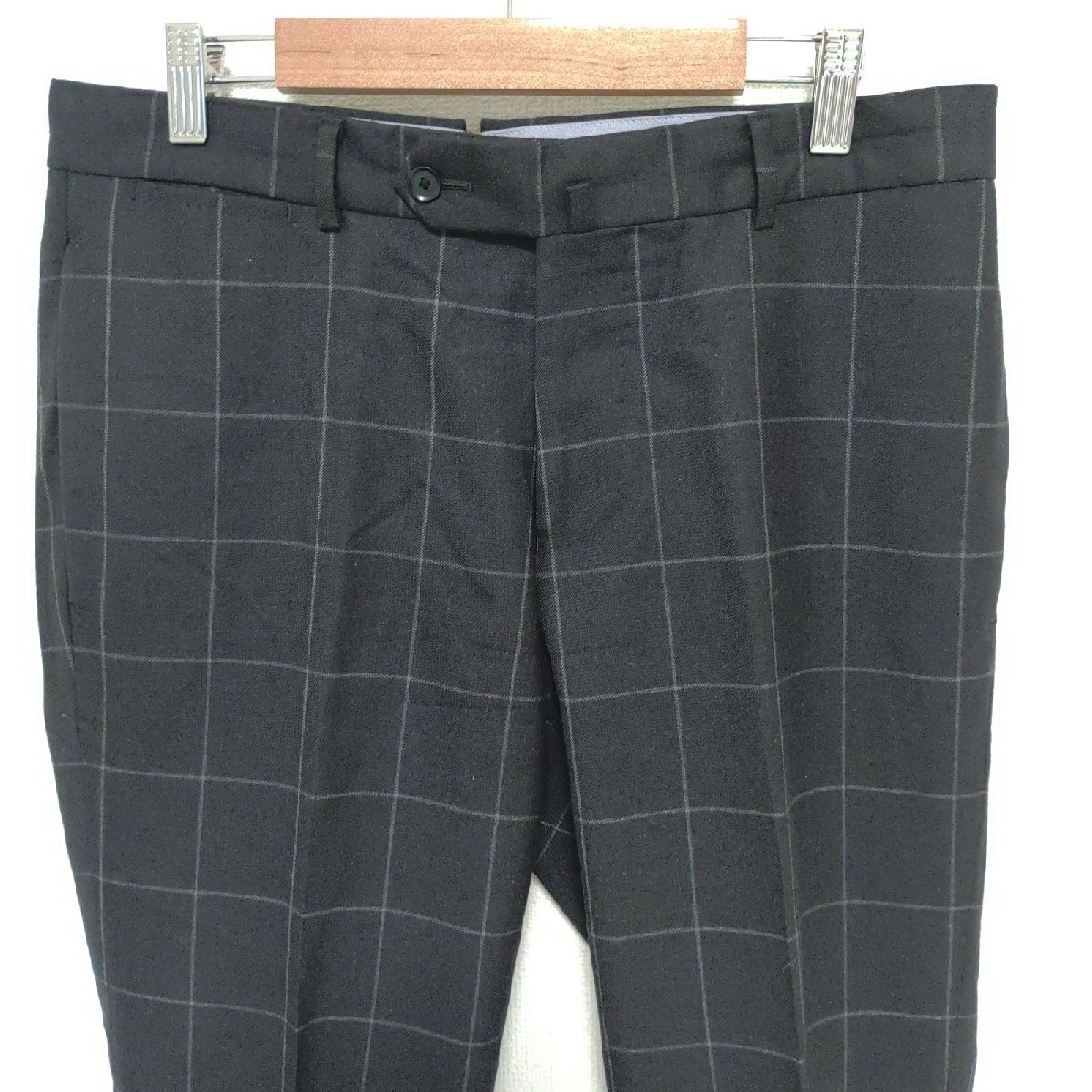 (^w^)b TOMORROWLAND トゥモローランド ジッパーフライ トラウザー パンツ スラックス ズボン ボトムス ビジネス チェック 黒 46 O15582DD_画像3