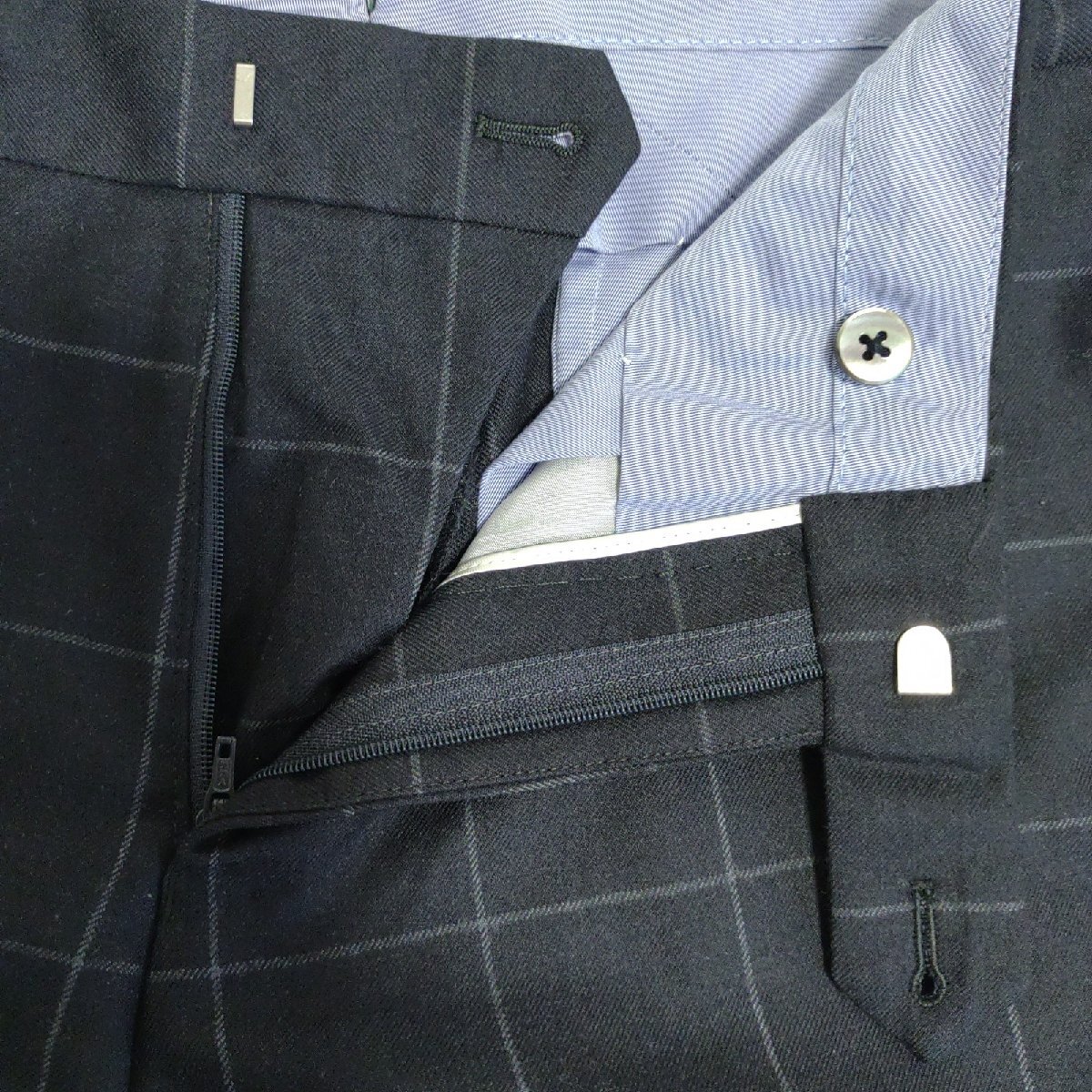 (^w^)b TOMORROWLAND トゥモローランド ジッパーフライ トラウザー パンツ スラックス ズボン ボトムス ビジネス チェック 黒 46 O15582DD_画像5