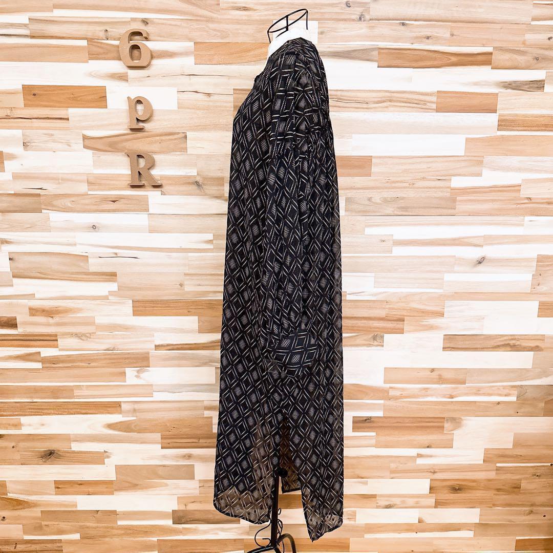 【シニヨン】ジオメトリック シアー ロング シャツ ワンピース 総柄 黒×白【HFby6PR】レディース・洋服・春夏【K9V4G3M】_画像5