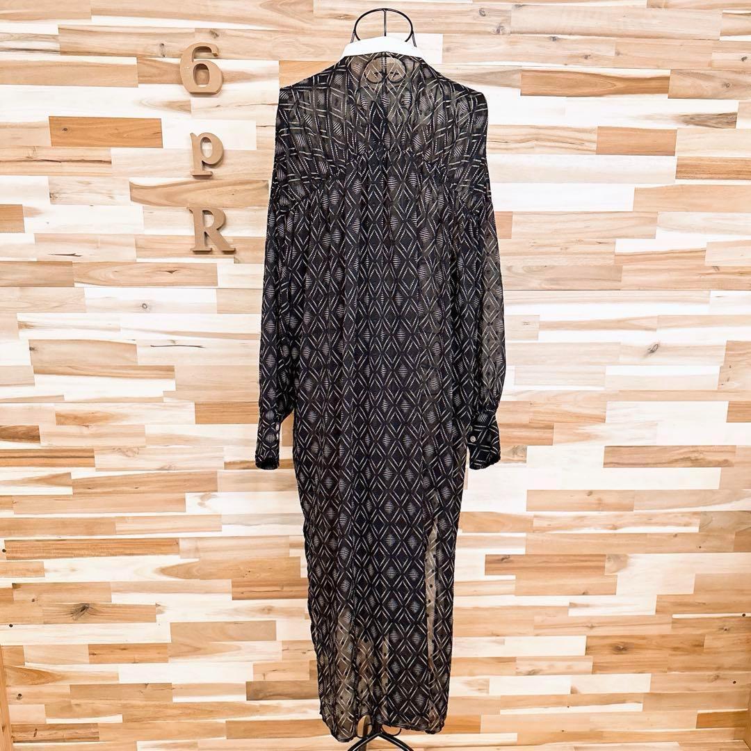 【シニヨン】ジオメトリック シアー ロング シャツ ワンピース 総柄 黒×白【HFby6PR】レディース・洋服・春夏【K9V4G3M】_画像6