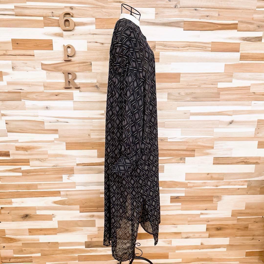 【シニヨン】ジオメトリック シアー ロング シャツ ワンピース 総柄 黒×白【HFby6PR】レディース・洋服・春夏【K9V4G3M】_画像7