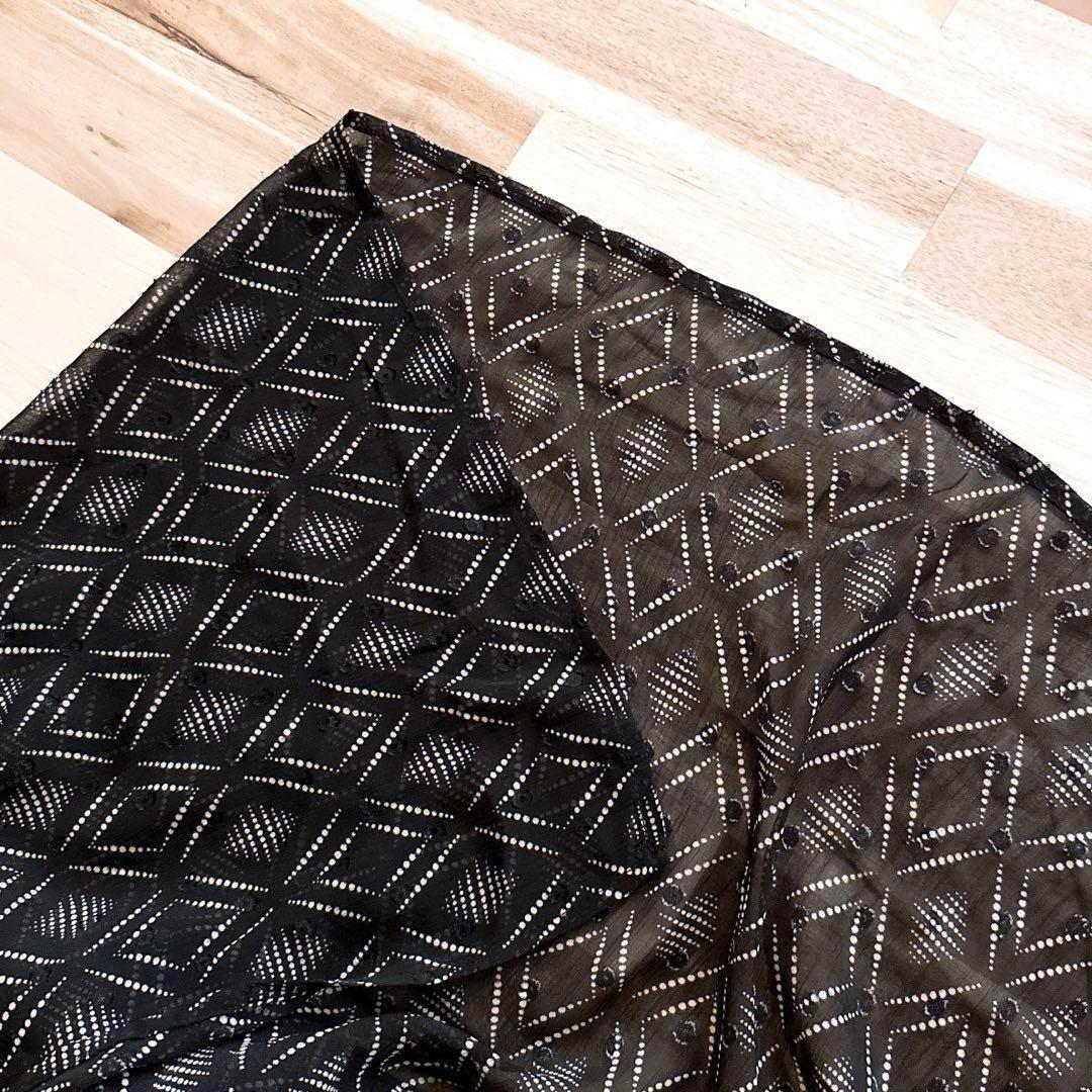 【シニヨン】ジオメトリック シアー ロング シャツ ワンピース 総柄 黒×白【HFby6PR】レディース・洋服・春夏【K9V4G3M】_画像8