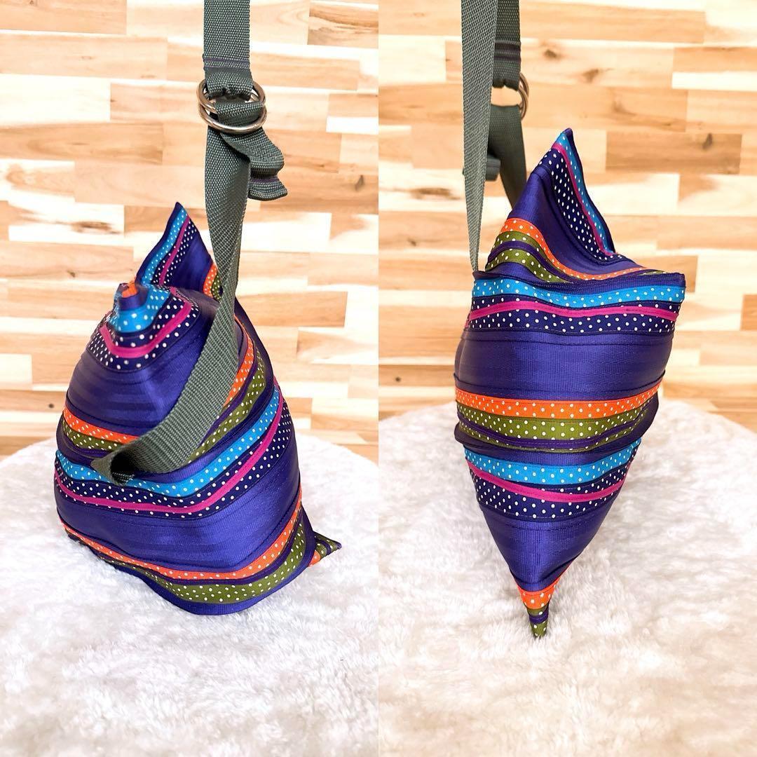 【カオパオシュウ】カラフル アシンメトリー ショルダーバッグ ドット ボーダー紫【HFby6PR】レディース・バッグ・春夏・秋冬【W4X3X3M】_画像4