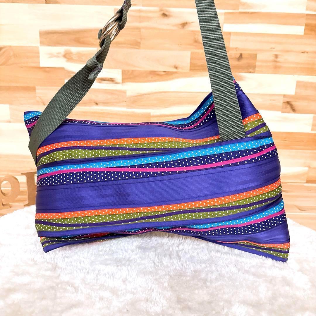 【カオパオシュウ】カラフル アシンメトリー ショルダーバッグ ドット ボーダー紫【HFby6PR】レディース・バッグ・春夏・秋冬【W4X3X3M】_画像5