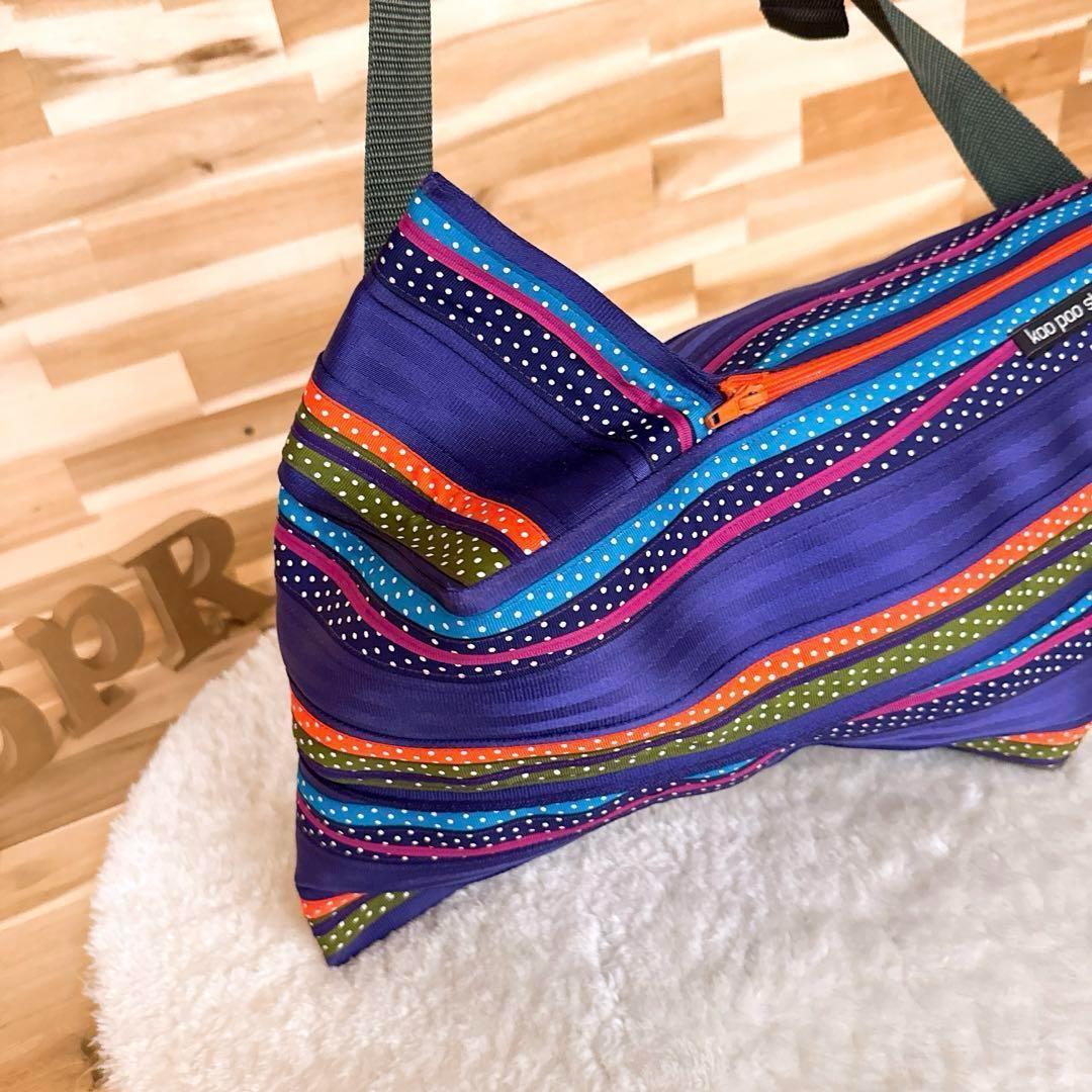 【カオパオシュウ】カラフル アシンメトリー ショルダーバッグ ドット ボーダー紫【HFby6PR】レディース・バッグ・春夏・秋冬【W4X3X3M】_画像6