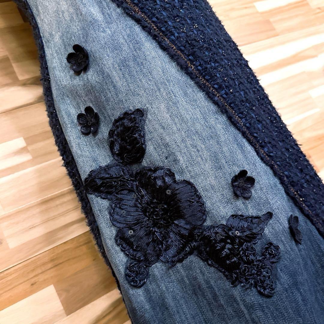 稀少【デシグアル】デニム ツイード ドッキング ノースリーブ ワンピース S 紺【HFby6PR】レディース・洋服・春夏・秋冬【V3N3G3F】_画像5