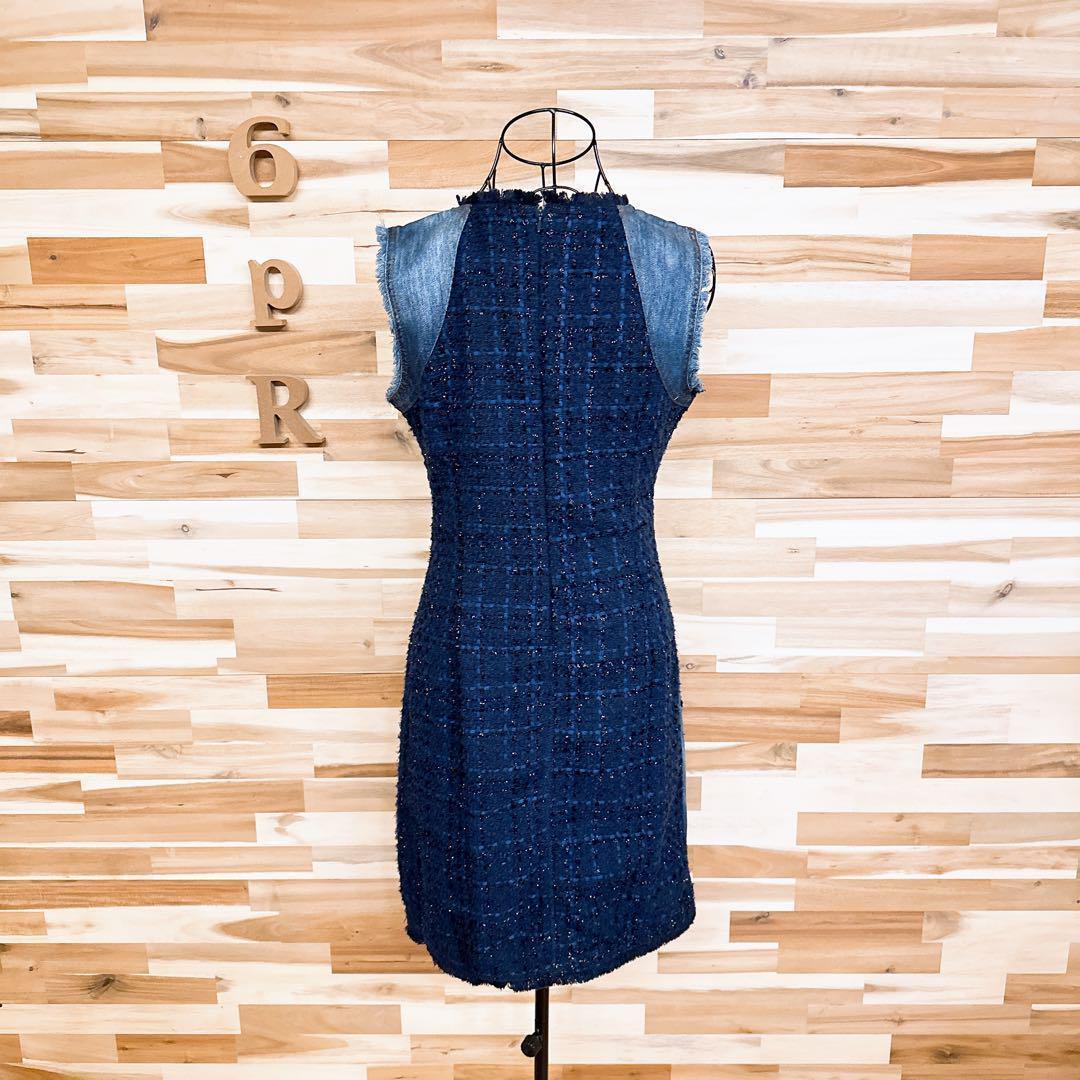 稀少【デシグアル】デニム ツイード ドッキング ノースリーブ ワンピース S 紺【HFby6PR】レディース・洋服・春夏・秋冬【V3N3G3F】_画像7