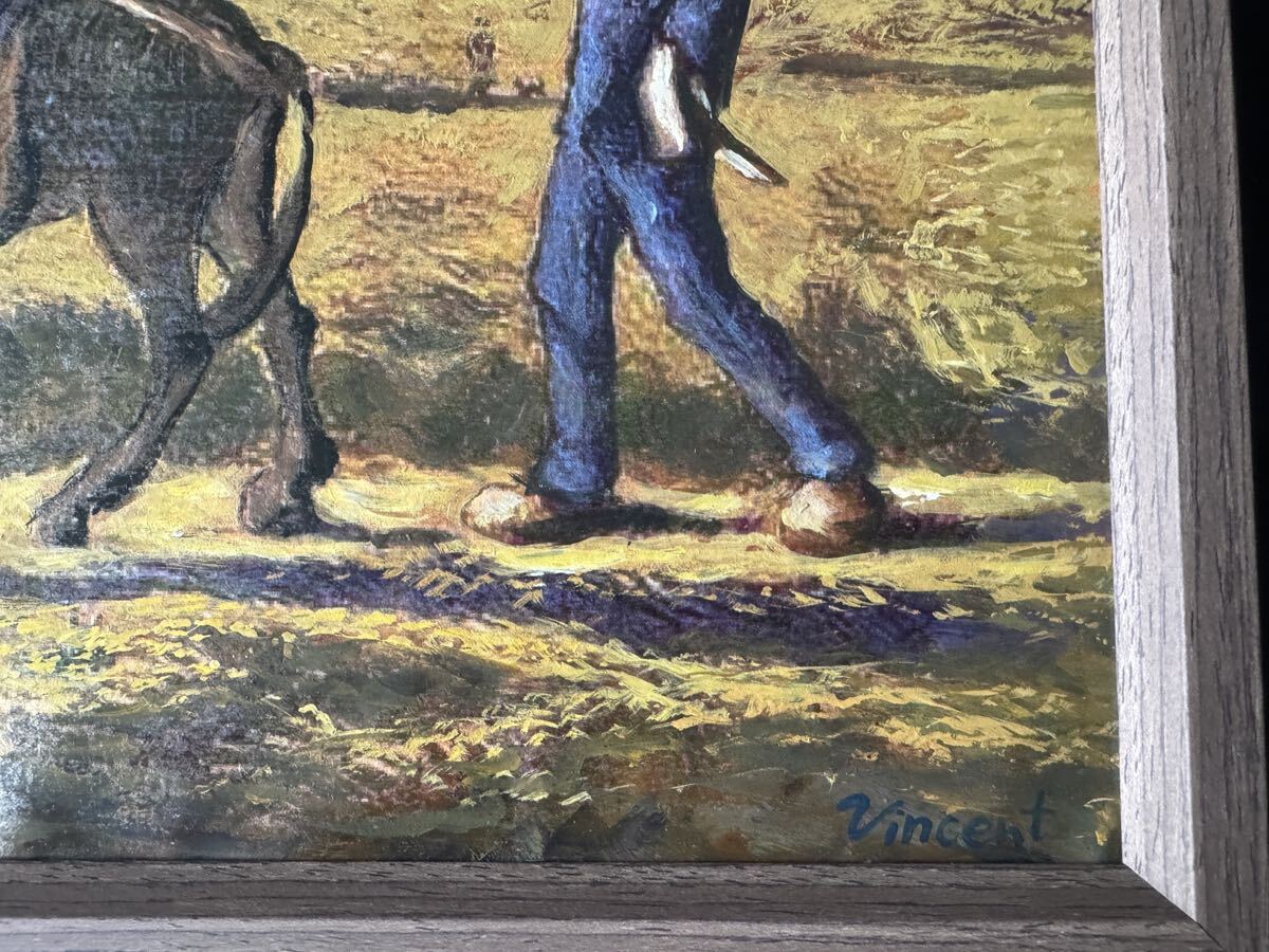 特別出品 フィンセント・ファン・ゴッホ 『 朝、仕事に行く(ミレーに倣って) 』 原画 手書き 紙/ミックス 表サイン ギャラリー印 模写_画像2