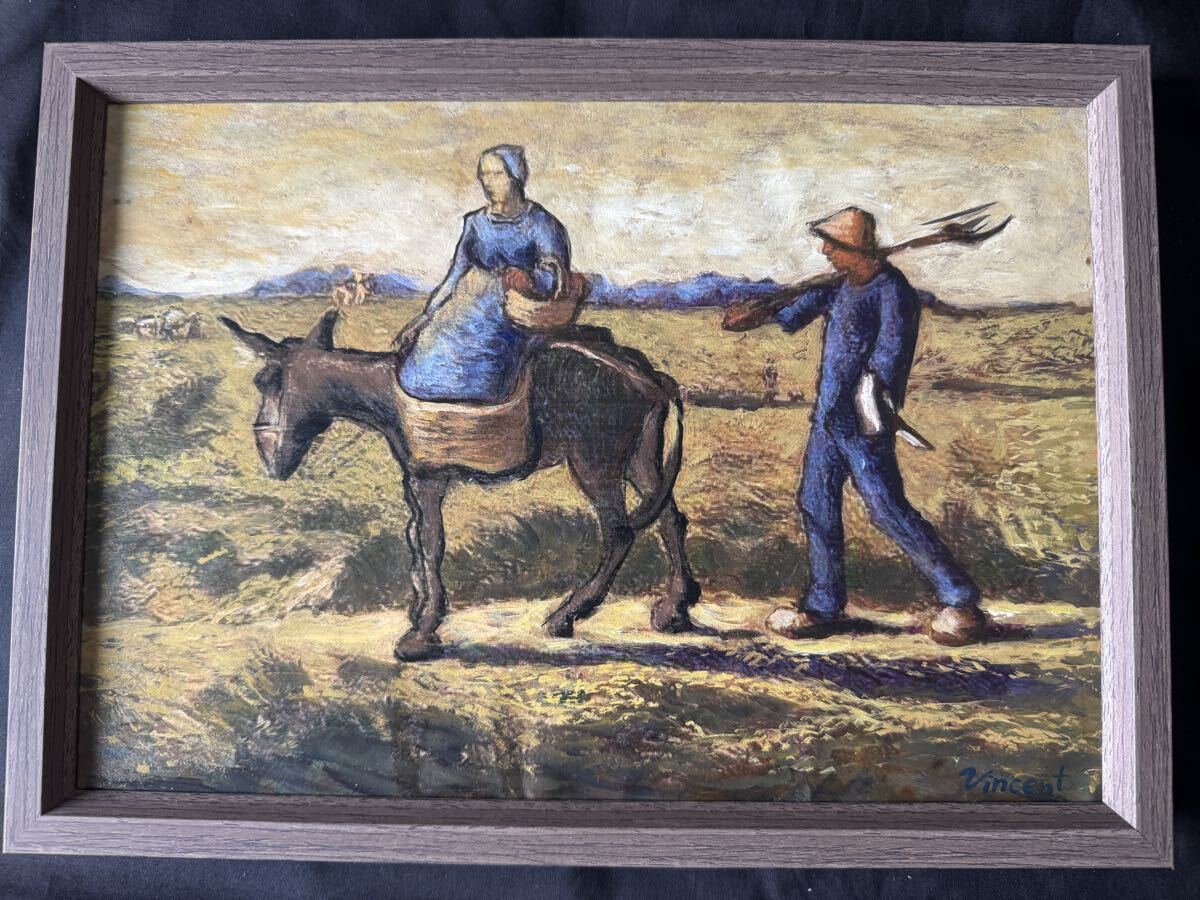 特別出品 フィンセント・ファン・ゴッホ 『 朝、仕事に行く(ミレーに倣って) 』 原画 手書き 紙/ミックス 表サイン ギャラリー印 模写_画像4