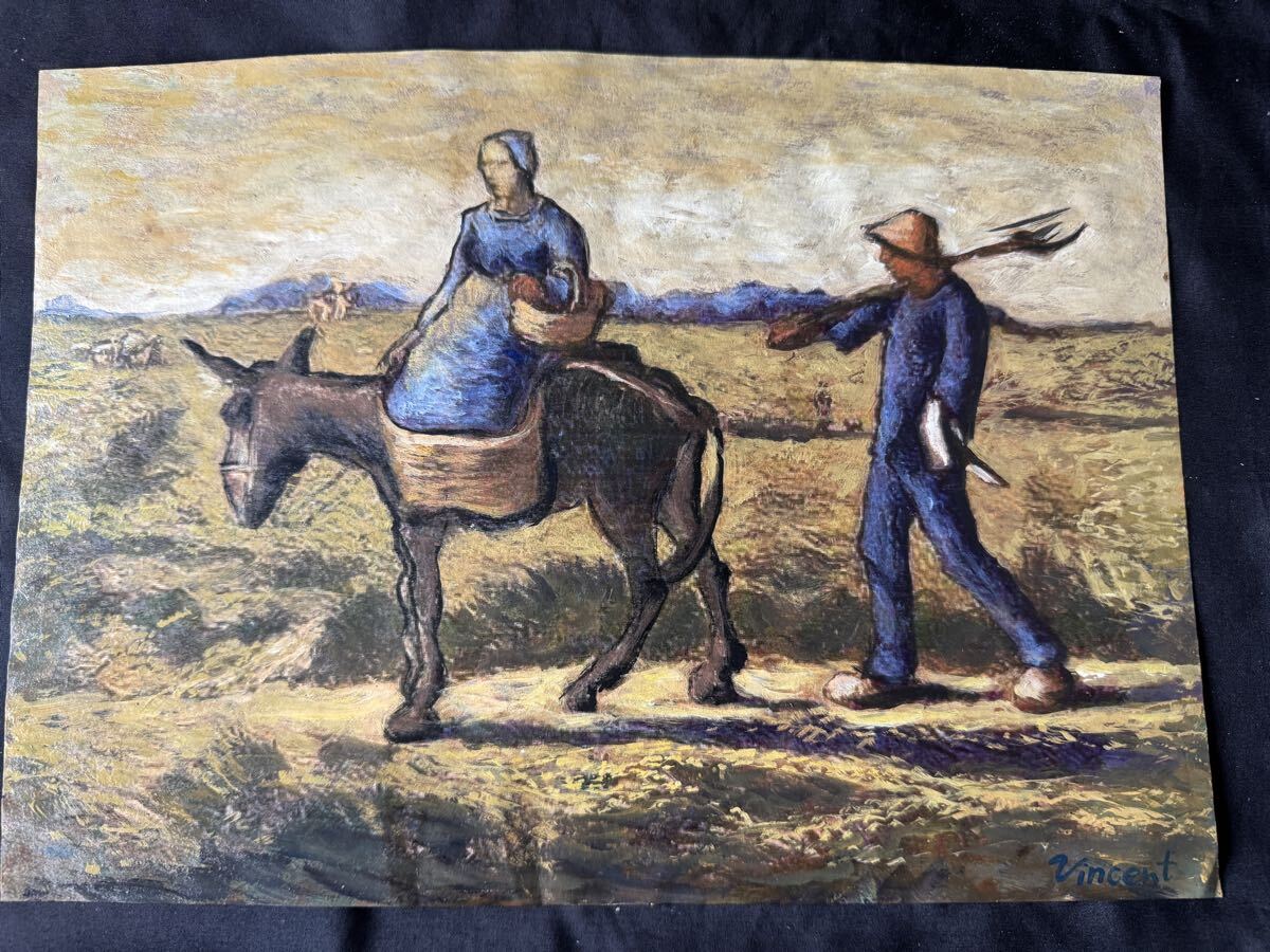 特別出品 フィンセント・ファン・ゴッホ 『 朝、仕事に行く(ミレーに倣って) 』 原画 手書き 紙/ミックス 表サイン ギャラリー印 模写_画像5