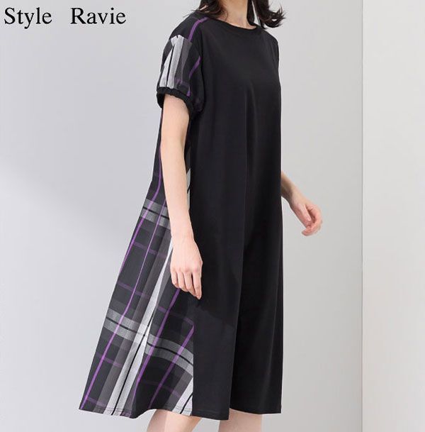 送料300円(稅込)■om426■スタイル?ラヴィー 異素材ミックス ロングフレアーワンピース 9號 11000円相當(dāng)【シンオク】