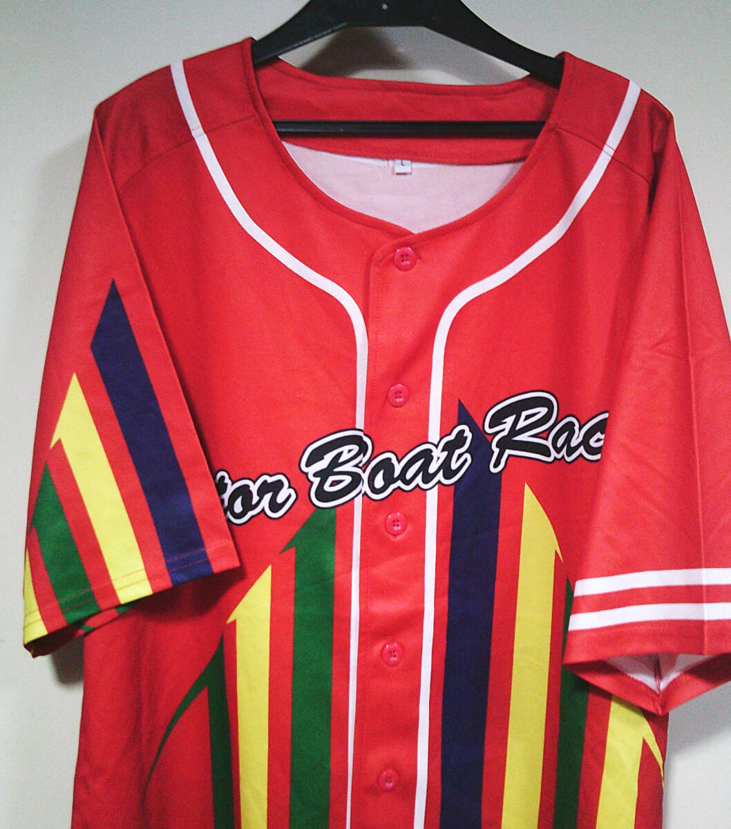 Lサイズ　赤３■新品未使用◇競艇　勝負服　半袖?。＃场?番ベースボールシャツ　ボートレース　グッズ　BOAT　RACE