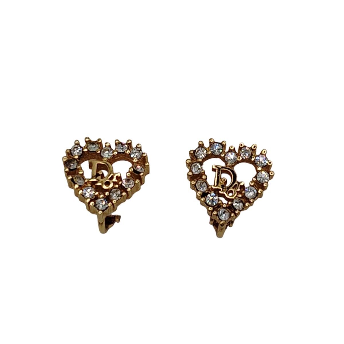 W-00928 クリスチャンディオール Dior ハートモチーフ CDロゴ イヤリング ゴールド ストーン アクセサリー 05