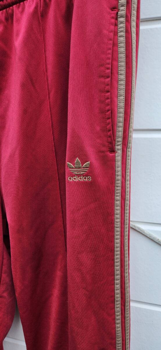 old adidas 80s トラックパンツ XL ワインレッド ゴールドベージュ ビンテージ ジャージ 古着 90s ジャージ下 アディダス 80年代 ATP_画像2