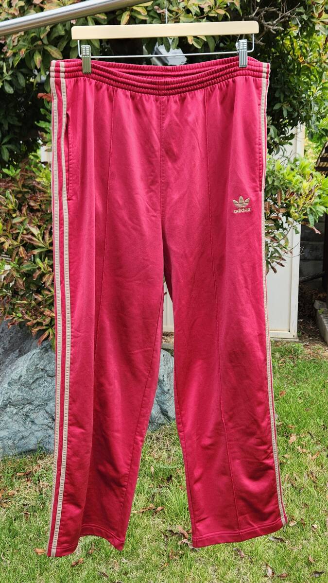 old adidas 80s トラックパンツ XL ワインレッド ゴールドベージュ ビンテージ ジャージ 古着 90s ジャージ下 アディダス 80年代 ATP_画像1