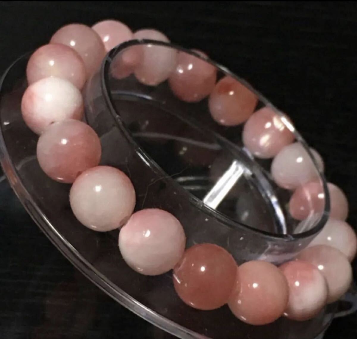 天然石　ピンク　ペルシャ翡翠　ブレスレット／約10mm玉／内径：約15cm_画像2