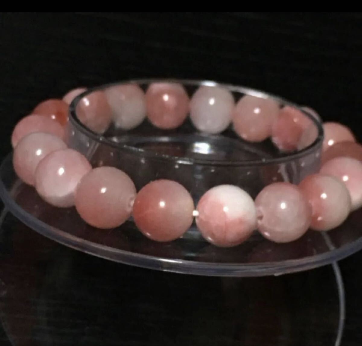 天然石　ピンク　ペルシャ翡翠　ブレスレット／約10mm玉／内径：約15cm_画像3