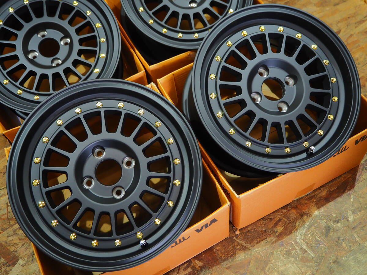 ★旧車 スタンス★15inch 7J+35 4H100 新品 人気 深リム メッシュホイール1台分 タイヤset可能 アクア シビック 軽トラ カスタム MAT BLACK_画像2