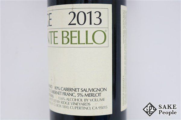 ■1円～ リッジ?ヴィンヤーズ モンテベロ 2013 750ml 13.6％ アメリカ 赤