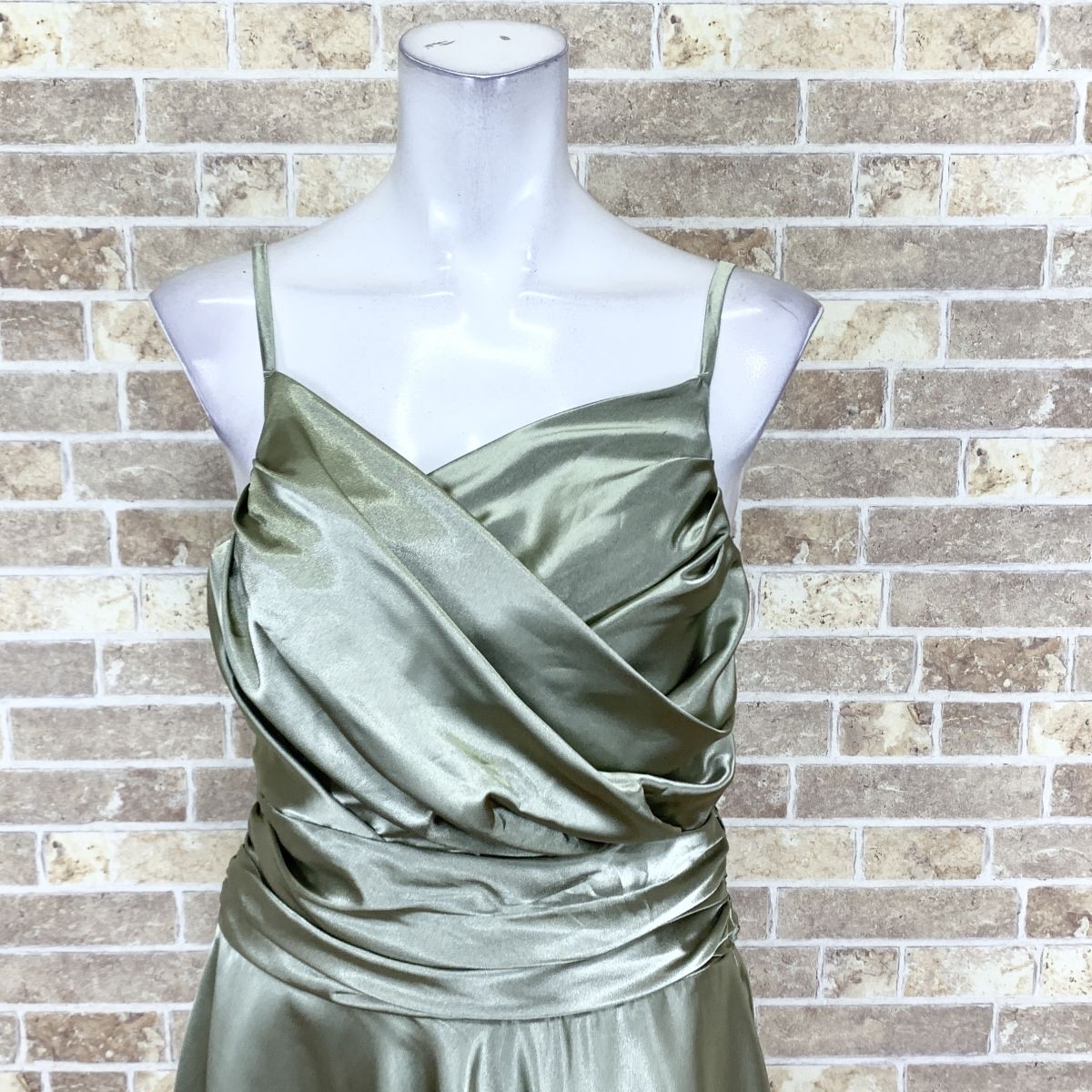 1円 ドレス Oz ワンピース L 緑系光沢 カラードレス キャバドレ 発表會 イベント　中古１４５９７