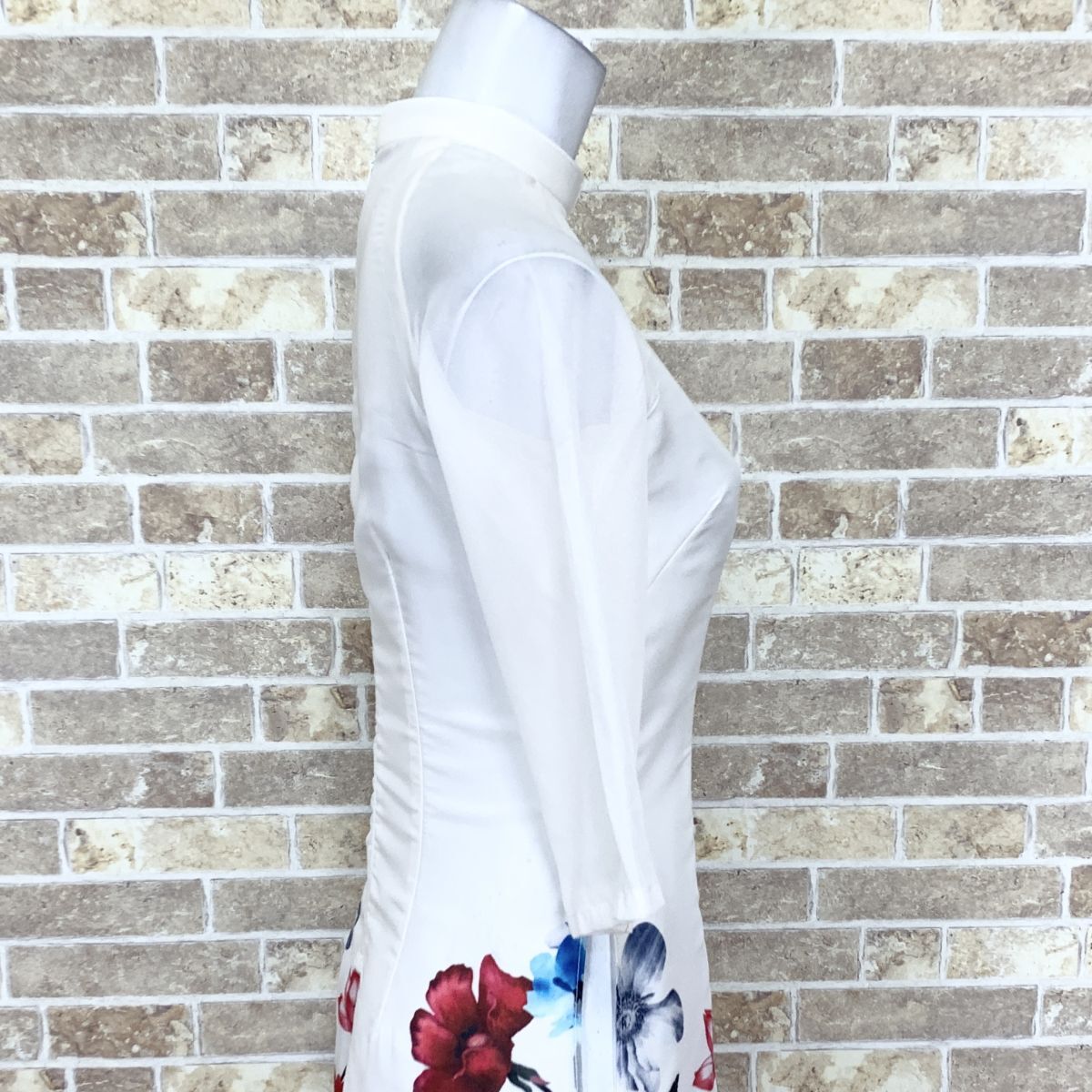 1円 チャイナドレス 長(zhǎng)袖ロングワンピース S 白系柄 カラードレス キャバドレ 発表會(huì) フォーマル 中古１４５９８