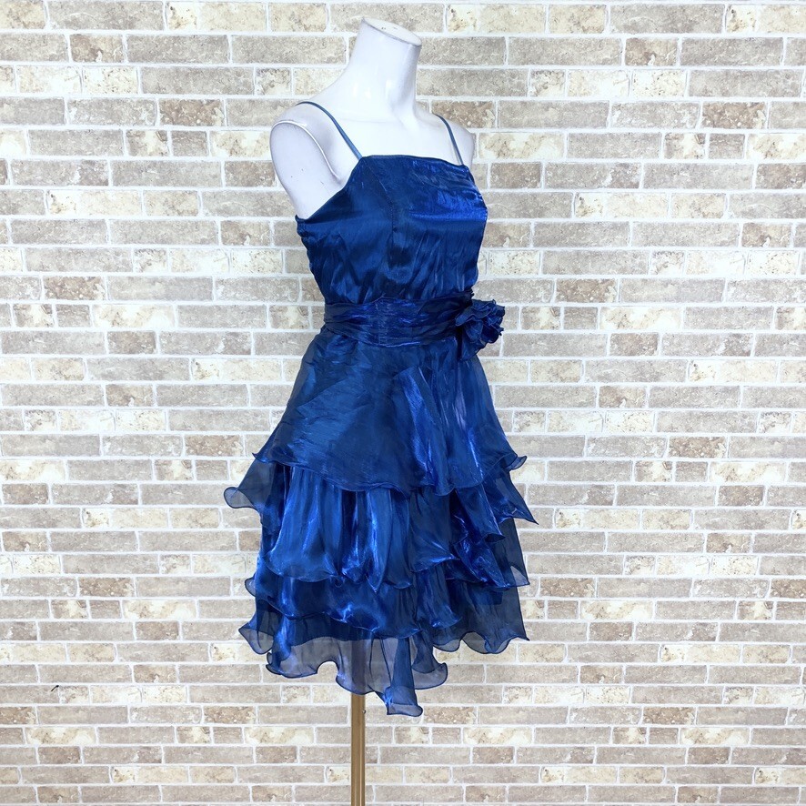 1円 ドレス ICHIOKU ワンピース 青系光沢 カラードレス キャバドレ 発表會 イベント　中古１４５８１