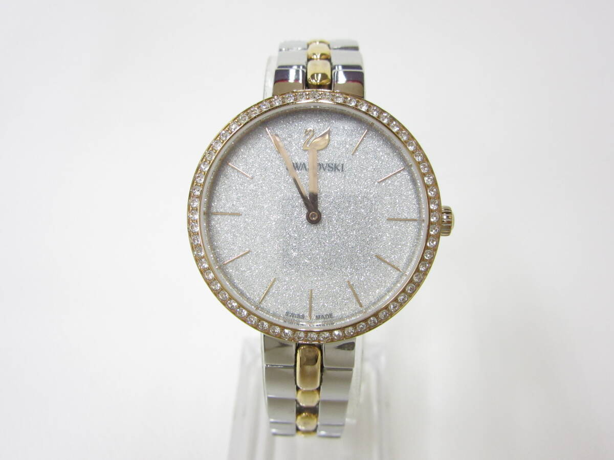 9D511NA8◇SWAROVSKI スワロフスキー レディース クォーツ 腕時計 2針 ラインストーン スイス製 稼働品◇中古