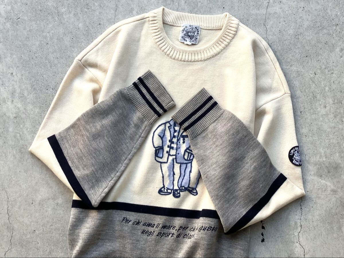 新品同様 SINA COVA ウールニットセーター M シナコバ メンズ 刺繍 ワッペン_画像6