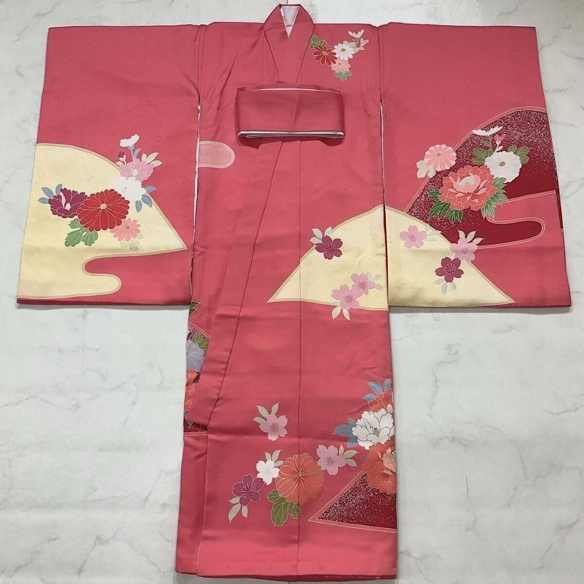 ◆kimono+one◆未使用同然◆産着◆お宮参り◆正絹◆丹後ちりめん◆襦袢付◆七五三◆3歳用◆女の子着物◆お詣りこどものひお正月卒業式Y64
