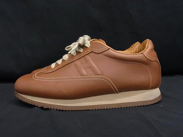 1円 ■美品■ HERMES エルメス クイック レザー スニーカー 表記サイズ39 (約25.5cm) 靴 シューズ メンズ ブラウン系 FP4855