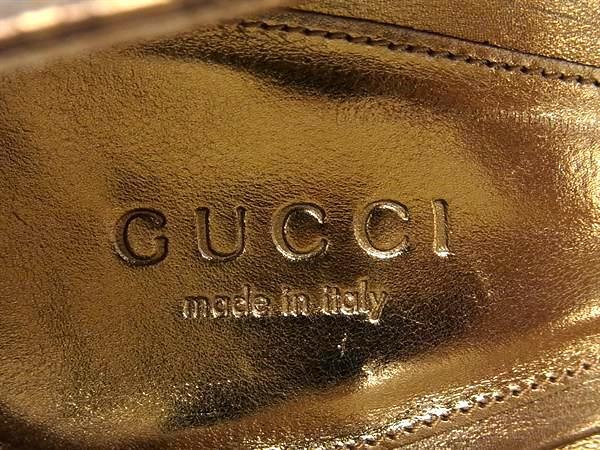 1円 ■極美品■ GUCCI グッチ ホースビット グッチシマ レザー オープントゥ ヒール パンプス サイズ37 1/2 (約24.5cm) ゴールド系 FT1348