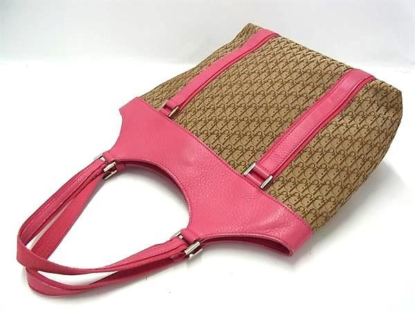 1円 ChristianDior クリスチャンディオール トロッター キャンバス×レザー トートバッグ ハンドバッグ ブラウン系×ピンク系 FP7056