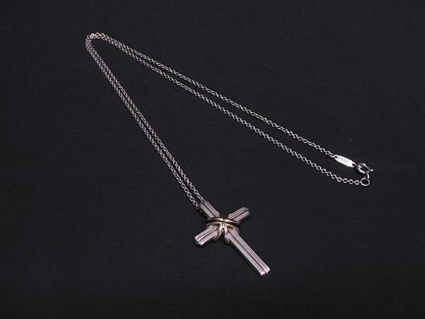 1円 ■美品■ TIFFANY&Co ティファニー シグネチャークロス SV925×K18 750 18金 ネックレス ペンダント アクセサリー シルバー系 GA5245