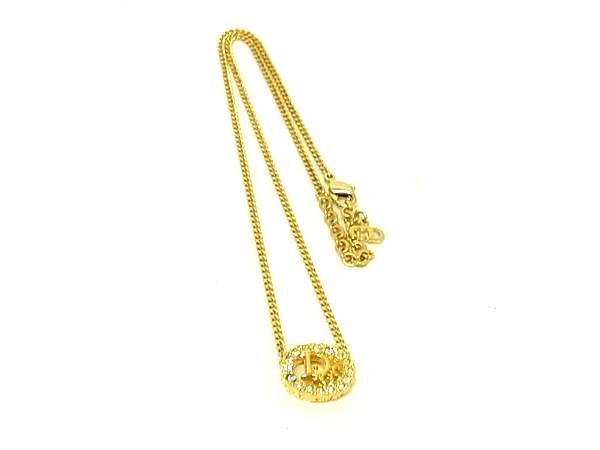 1円 ■美品■ ChristianDior クリスチャンディオール ヴィンテージ ロゴ ラインストーン ネックレス ペンダント ゴールド系 BQ1151