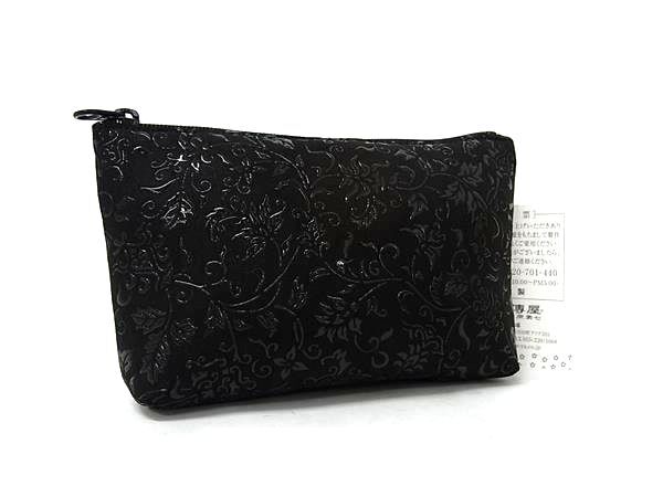 ■極美品■ INDEN-YA 印傳屋 インデンヤ 鹿革 漆塗り 花唐草 ポーチ マルチケース レディース ブラック系 DG8996