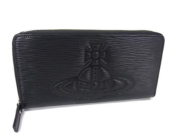1円 ■美品■ Vivienne Westwood ヴィヴィアンウエストウッド オーブ レザー ラウンドファスナー 長財(cái)布 ウォレット ブラック系 FU2313