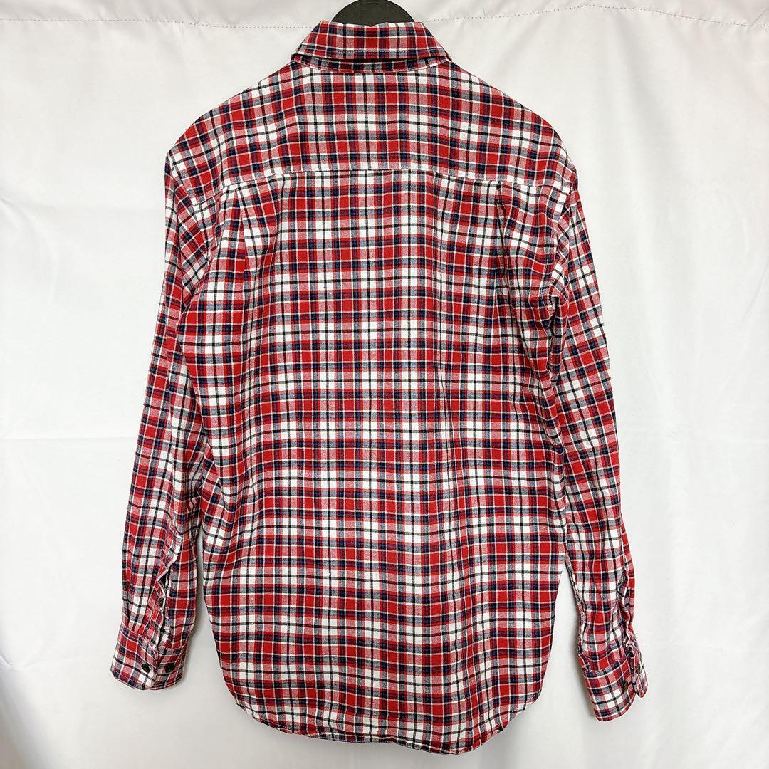 FIRST DOWN ファーストダウン 長袖チェックシャツ メンズ Mサイズ ボタンシャツ 綿 カジュアル アウトドア ポケット付き 赤 白 カジュアル_画像3