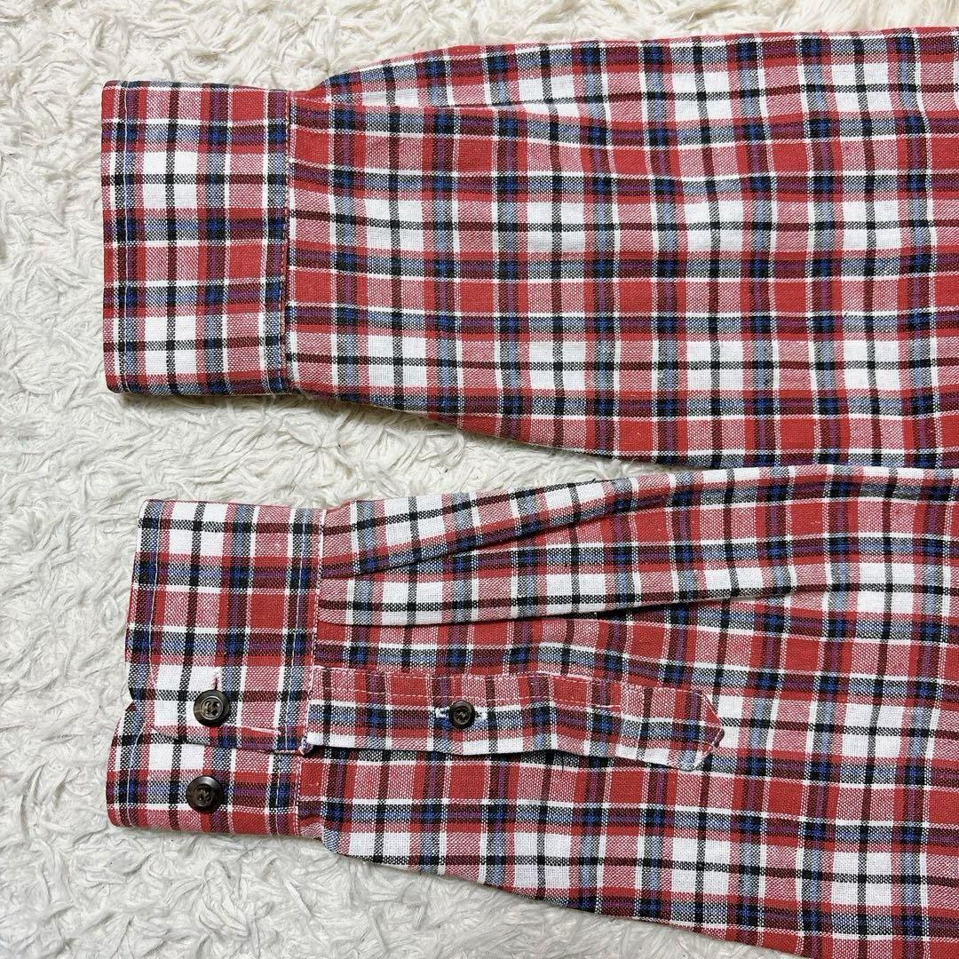 FIRST DOWN ファーストダウン 長袖チェックシャツ メンズ Mサイズ ボタンシャツ 綿 カジュアル アウトドア ポケット付き 赤 白 カジュアル_画像5