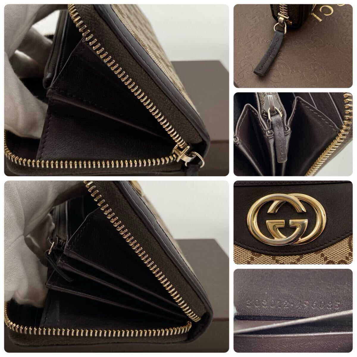 【美品】箱付き?。　ˉ哎氓?GUCCI キャンバス レザー 長財(cái)布 ウォレット ラウンドファスナー 小銭入れ 札入れ レディース　メンズ　909