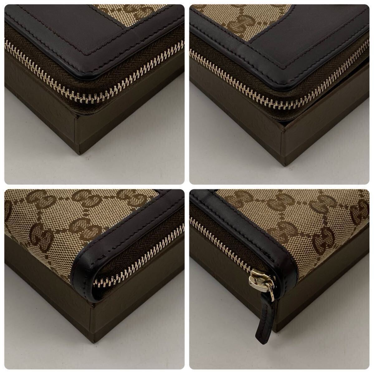 【美品】箱付き??！　グッチ GUCCI キャンバス レザー 長財(cái)布 ウォレット ラウンドファスナー 小銭入れ 札入れ レディース　メンズ　909