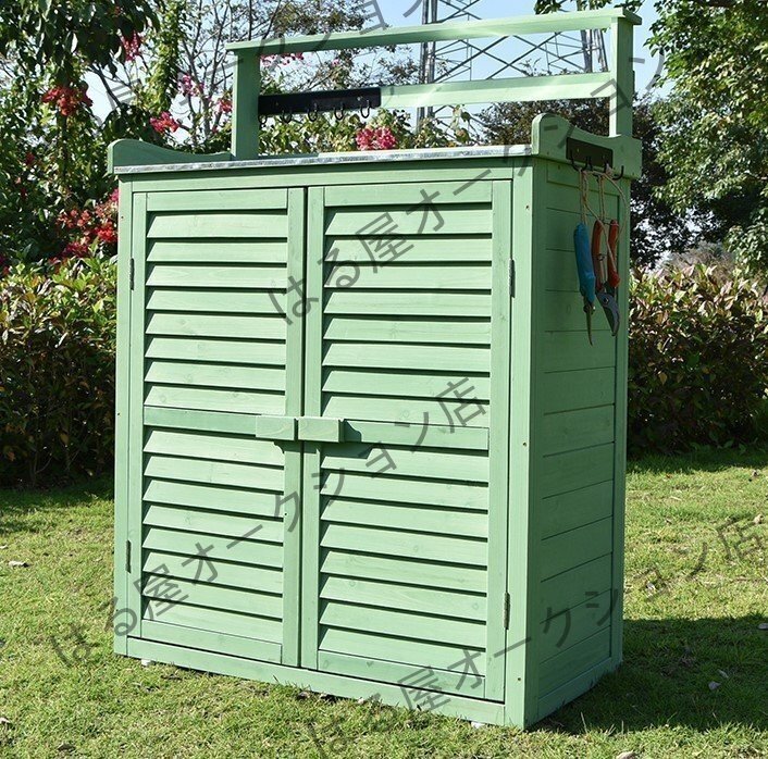 新品園芸用品 物入れ 天然木 木製/亜鉛メッキ素材 収納ボックス 収納庫 物置き 屋外収納 大型 倉庫 屋外 ガーデニング 収納棚 棚_画像5