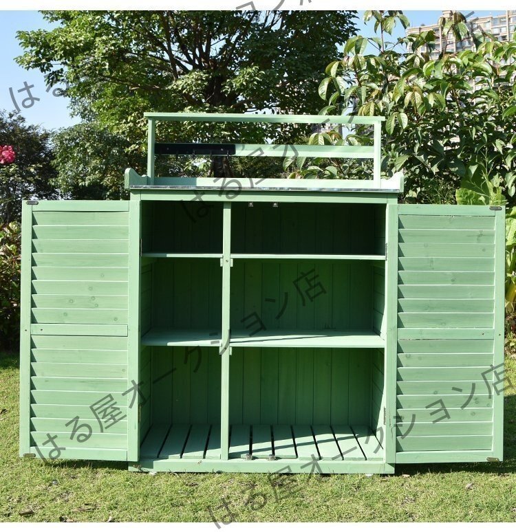 新品園芸用品 物入れ 天然木 木製/亜鉛メッキ素材 収納ボックス 収納庫 物置き 屋外収納 大型 倉庫 屋外 ガーデニング 収納棚 棚_画像6