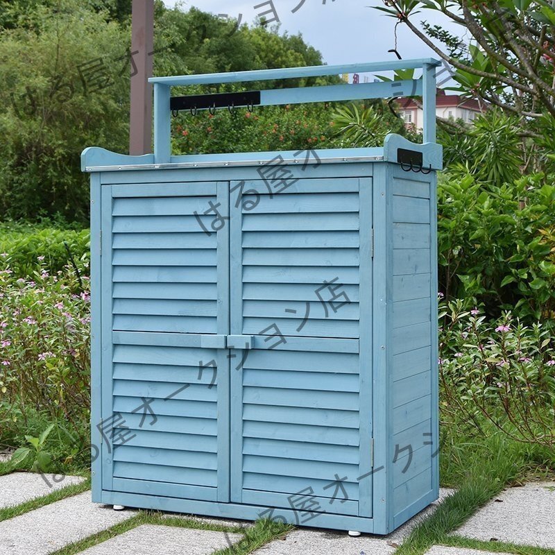 新品園芸用品 物入れ 天然木 木製/亜鉛メッキ素材 収納ボックス 収納庫 物置き 屋外収納 大型 倉庫 屋外 ガーデニング 収納棚 棚_画像3