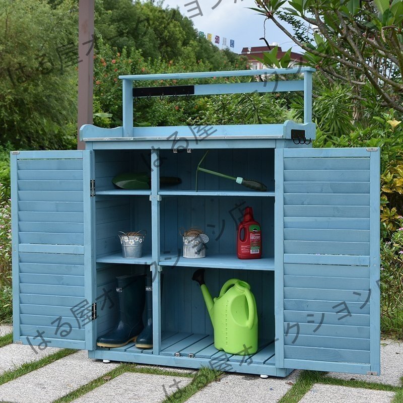新品園芸用品 物入れ 天然木 木製/亜鉛メッキ素材 収納ボックス 収納庫 物置き 屋外収納 大型 倉庫 屋外 ガーデニング 収納棚 棚_画像7