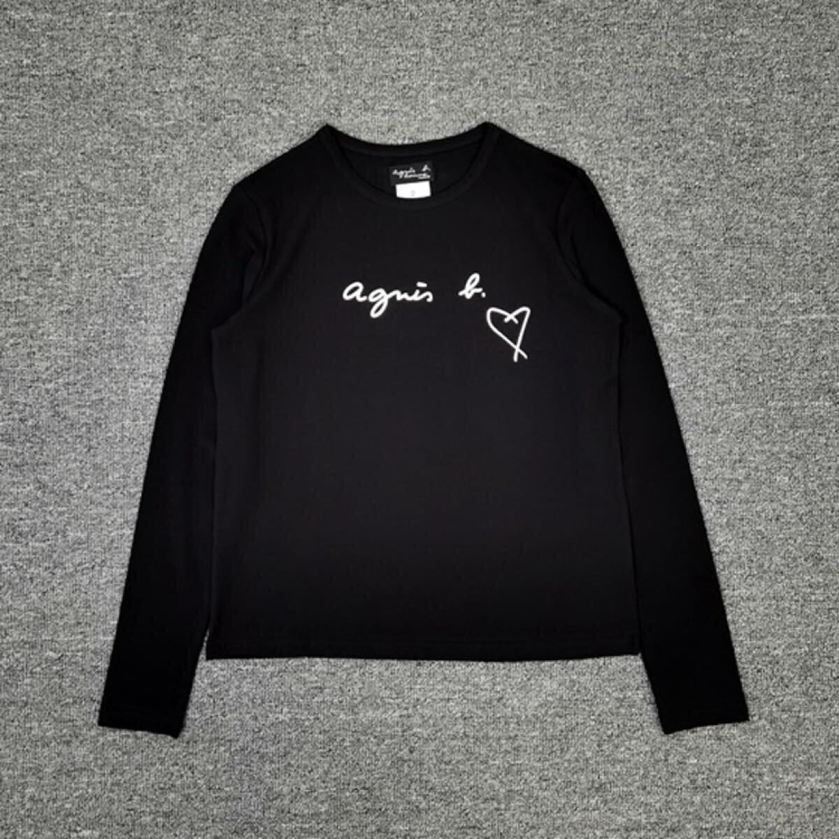 ★アニエスベー★ハート付き長(zhǎng)袖Tシャツ(レディース） 黒Mサイズ