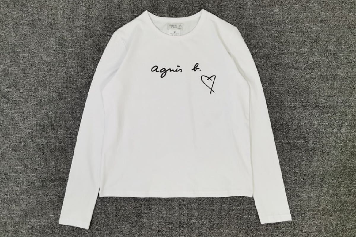 ★アニエスベー★ハート付き長袖Tシャツ(レディース）白Lサイズ