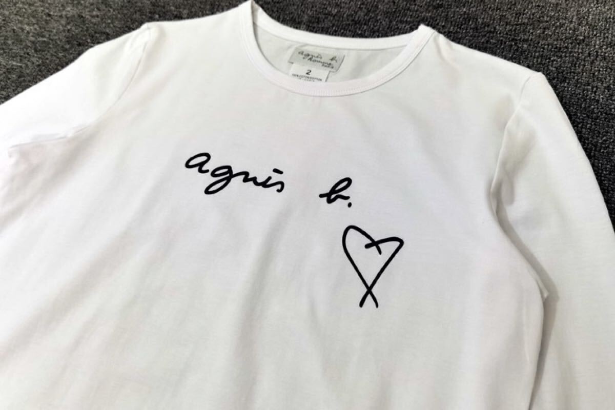 ★アニエスベー★ハート付き長袖Tシャツ(レディース）白 Mサイズ