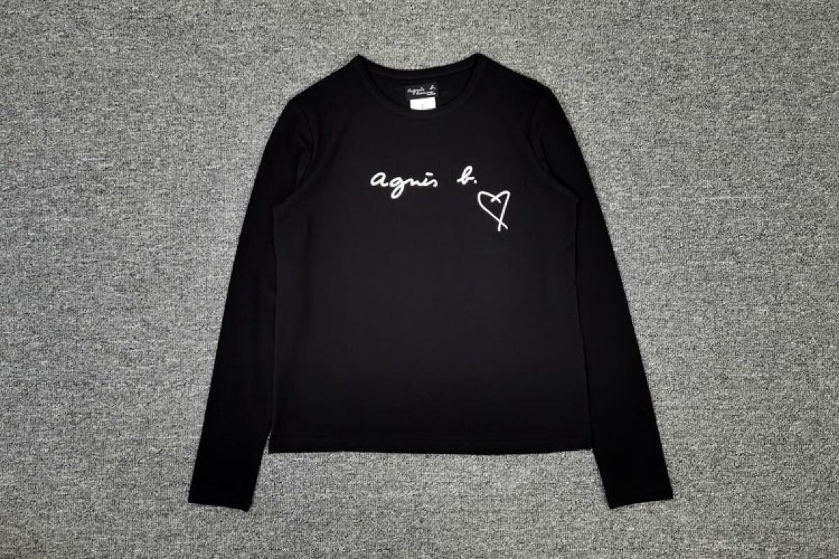 ★アニエスベー★ハート付き長(zhǎng)袖Tシャツ(レディース）黒Lサイズ