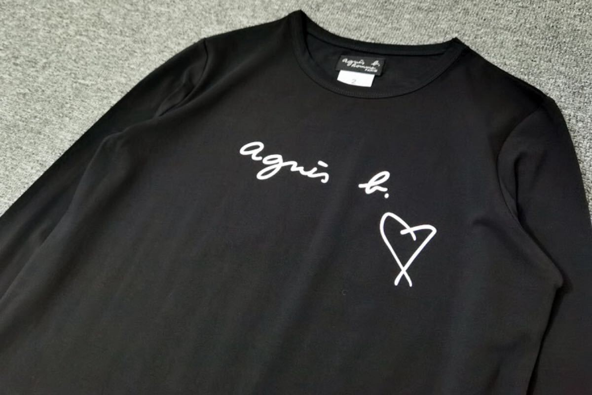 ★アニエスベー★ハート付き長(zhǎng)袖Tシャツ(レディース）黒Lサイズ