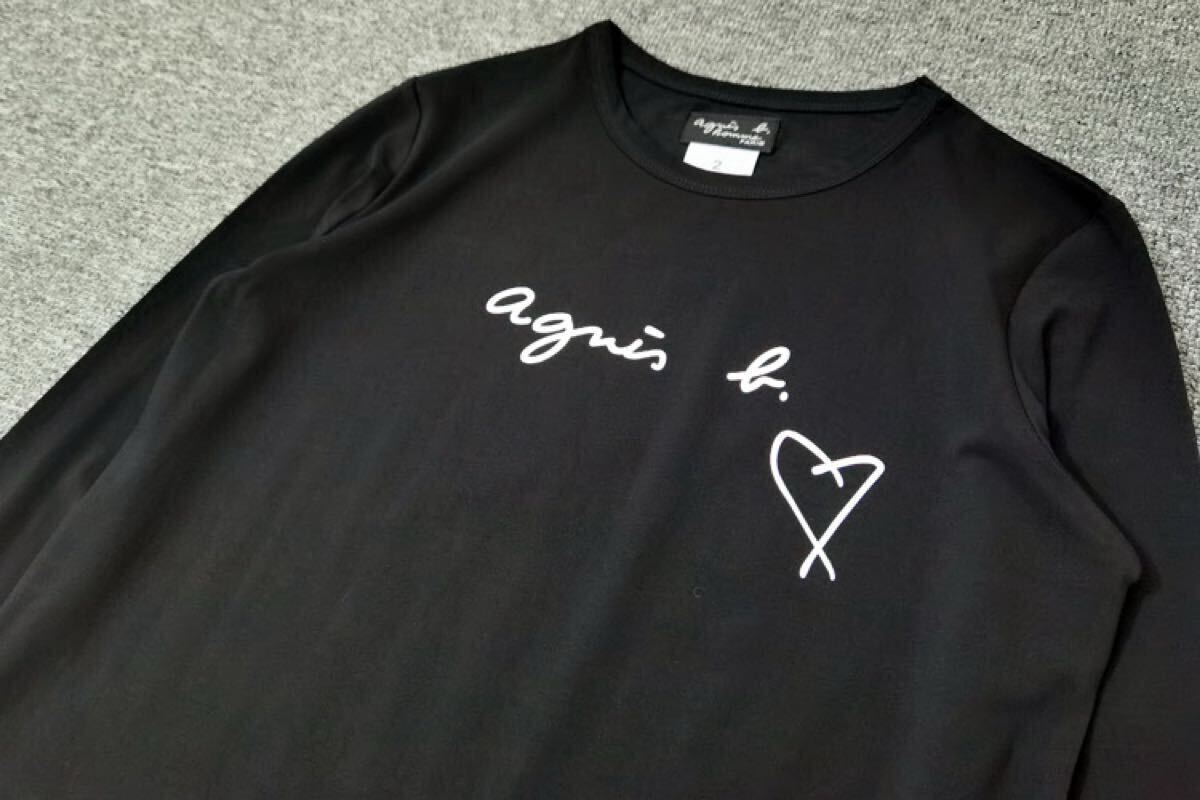 ★アニエスベー★ハート付き長(zhǎng)袖Tシャツ(レディース） 黒Mサイズ